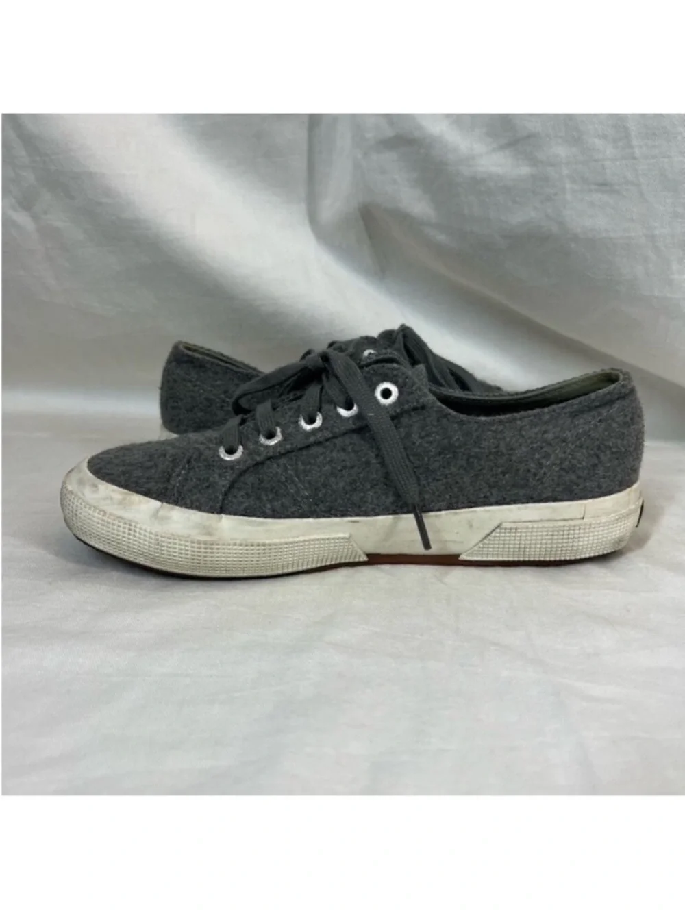 Superga wool felt flannel grey lace up sneakers tennis shoes